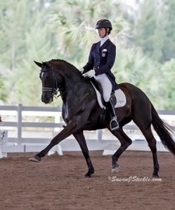 Dressage rider and trainer Caroline Roffman of Lionshare Dressage, and her beautiful black mare, Her Highness O, dominated during the Wellington Classic Dressage Challenge I, taking firsts in both the FEI Prix St Georges Open and FEI Intermediare 1.  (Photo courtesy of Al Guden)