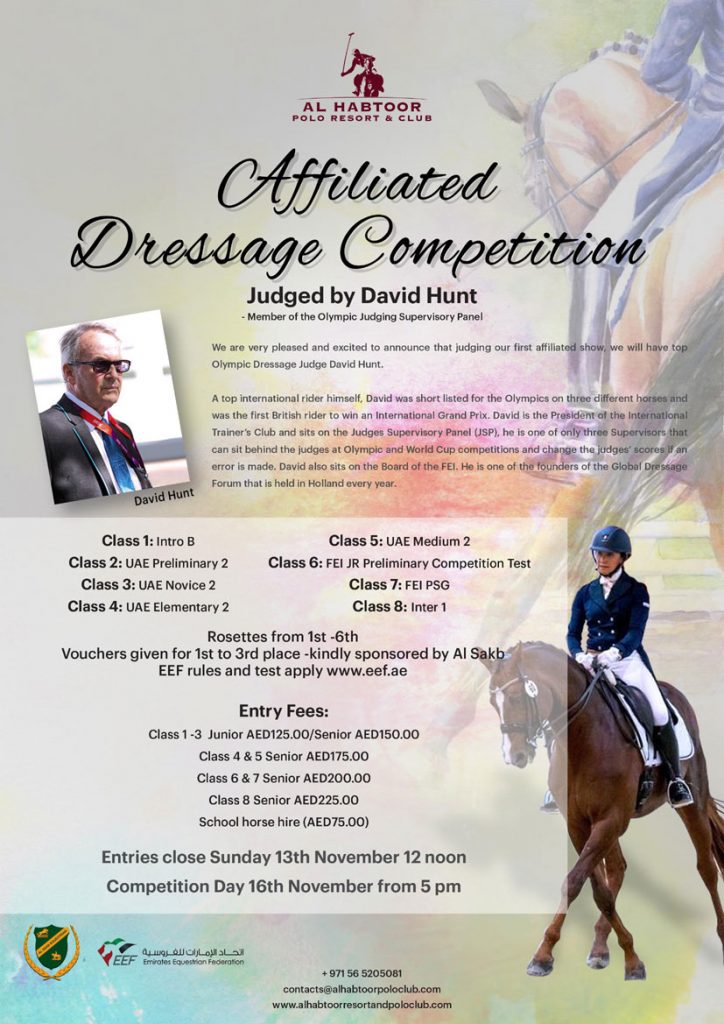Al Habtoor Polo Resort & Club to host its 1st world-class dressage competition with international Judge David Hunt #eliteequestrian elite equestrianmagazine