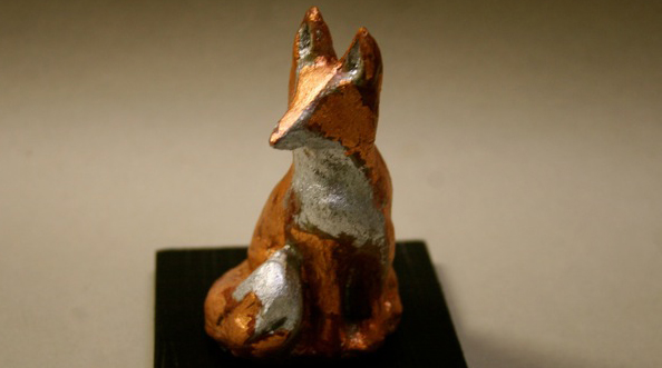 JoAnne Helfert Sullam, American Contemporary Little Red Fox 2 ¼” w by 2” 31/2” h Copper and silver leaf concrete Artist, Signed on the bottom of work Ltd edition 25 artist proofs $150 exclusive of shipping